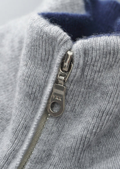 Pure Extra-Fine Merino Wool Two-Tone Funnel Neck Cardigan