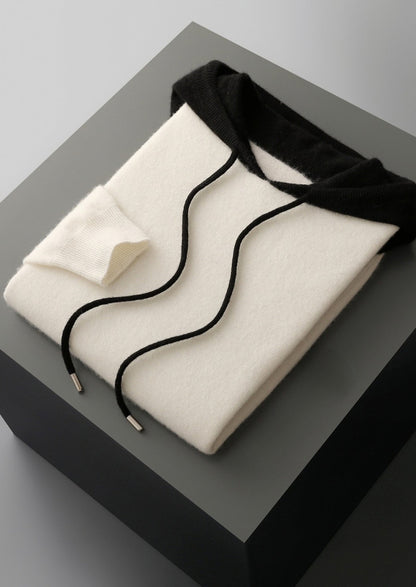 Pure Extra-Fine Merino Wool Two-Tone Leisure Hoodie