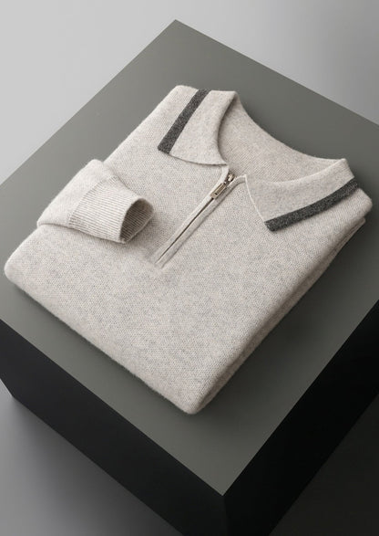 Pure Extra-Fine Merino Wool Contrast Zip Polo