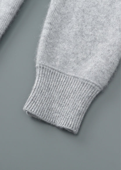 Pure Extra-Fine Merino Wool Two-Tone Funnel Neck Cardigan