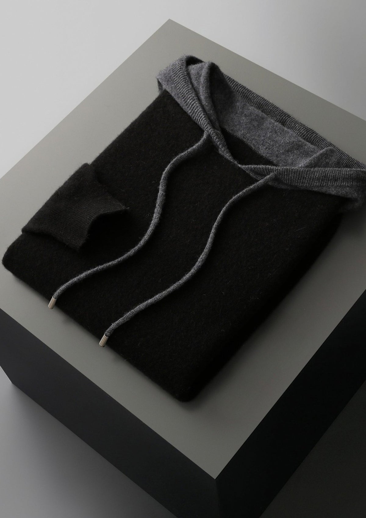 Pure Extra-Fine Merino Wool Two-Tone Leisure Hoodie