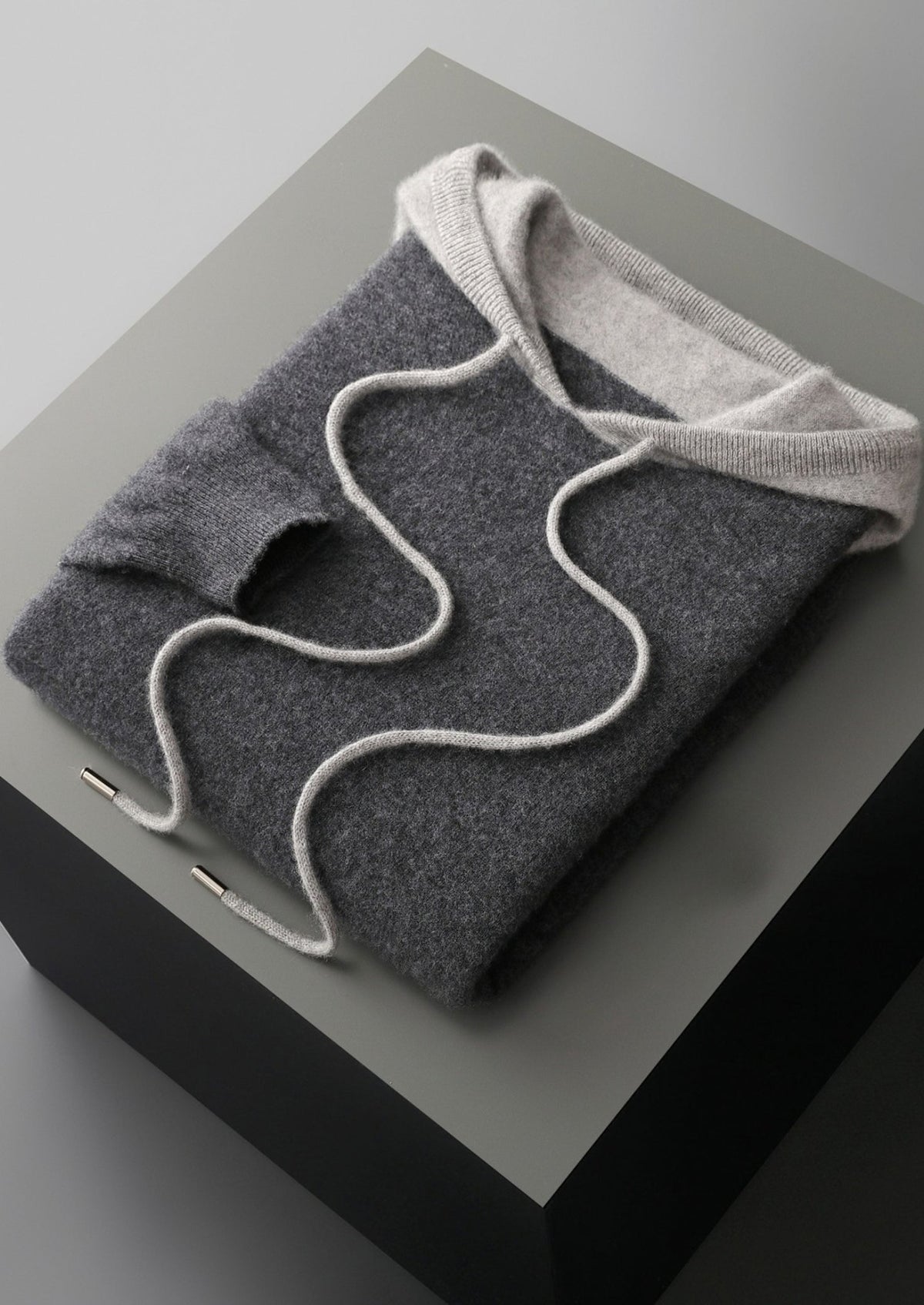 Pure Extra-Fine Merino Wool Two-Tone Leisure Hoodie