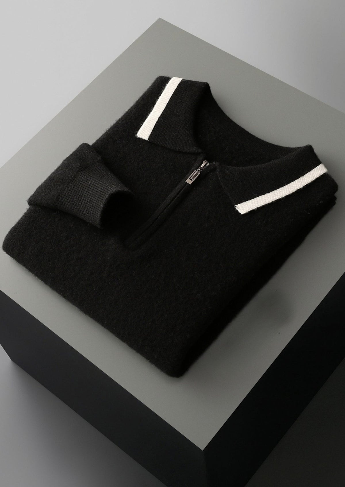 Pure Extra-Fine Merino Wool Contrast Zip Polo