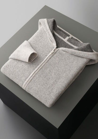 Pure Extra-Fine Merino Wool Jacquard Zip Hoodie