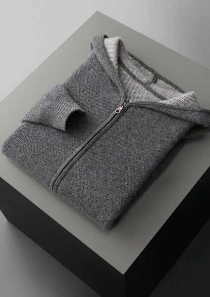Pure Extra-Fine Merino Wool Jacquard Zip Hoodie