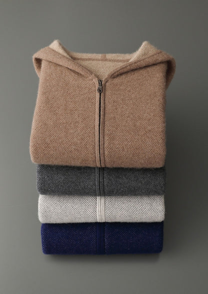 Pure Extra-Fine Merino Wool Jacquard Zip Hoodie