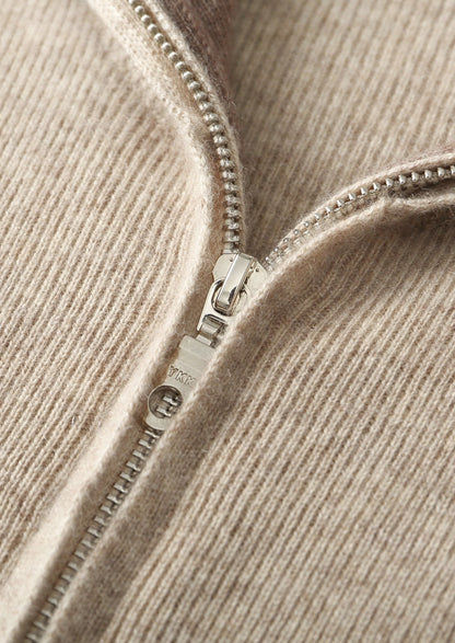 Pure Extra-Fine Merino Wool Two-Tone Funnel Neck Cardigan