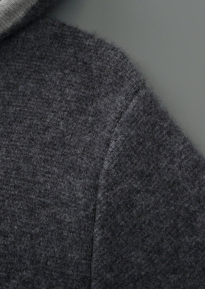 Pure Extra-Fine Merino Wool Two-Tone Zipper Hoodie