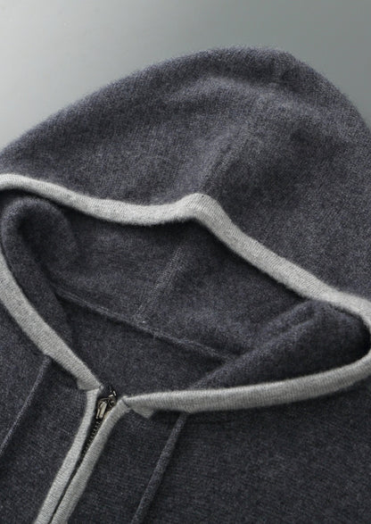 Pure Extra-Fine Merino Wool Two-Tone Zipper Hoodie