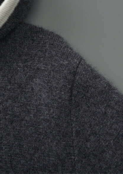 Pure Extra-Fine Merino Wool Contrast Zipper Hoodie