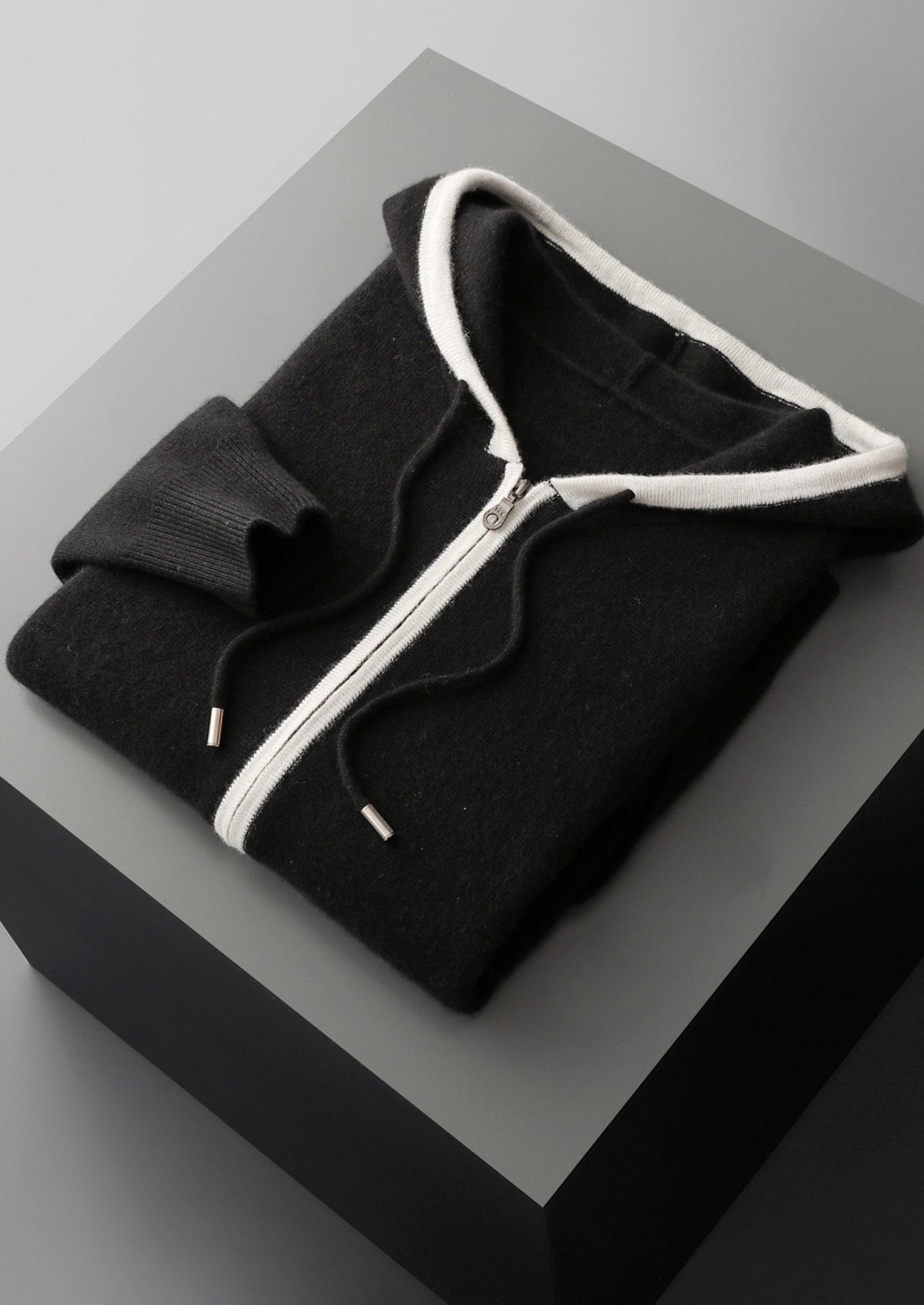 Pure Extra-Fine Merino Wool Contrast Zipper Hoodie