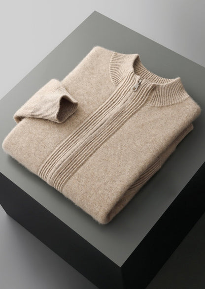 Pure Extra-Fine Merino Wool Textured Zip Cardigan
