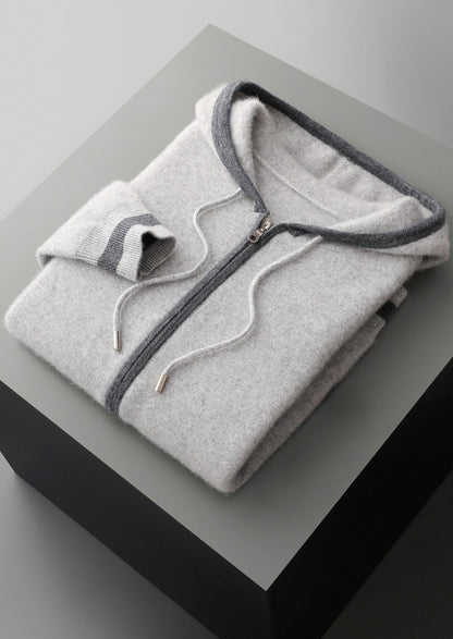 Pure Extra-Fine Merino Wool Two-Tone Zipper Hoodie