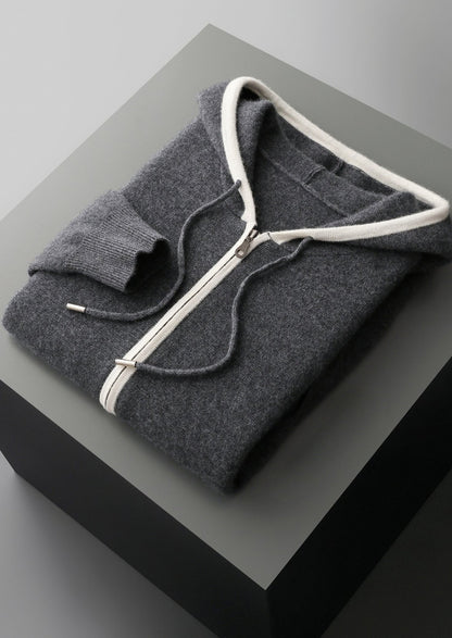 Pure Extra-Fine Merino Wool Contrast Zipper Hoodie