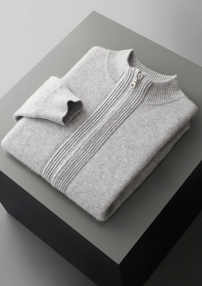 Pure Extra-Fine Merino Wool Textured Zip Cardigan