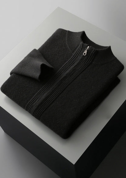 Pure Extra-Fine Merino Wool Textured Zip Cardigan