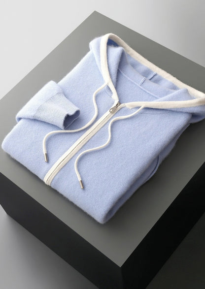 Pure Extra-Fine Merino Wool Contrast Zipper Hoodie