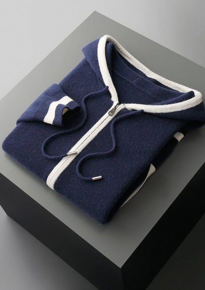 Pure Extra-Fine Merino Wool Two-Tone Zipper Hoodie