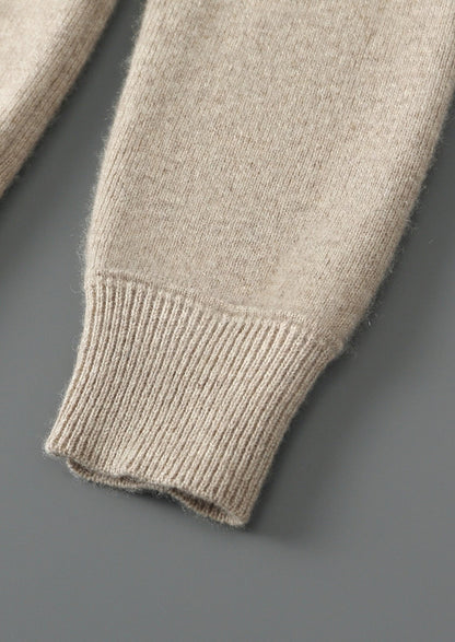 Pure Extra-Fine Merino Wool Two-Tone Funnel Neck Cardigan