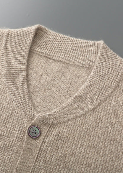 Pure Extra-Fine Merino Wool Textured Button Cardigan