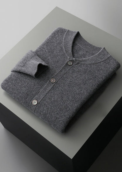 Pure Extra-Fine Merino Wool Textured Button Cardigan