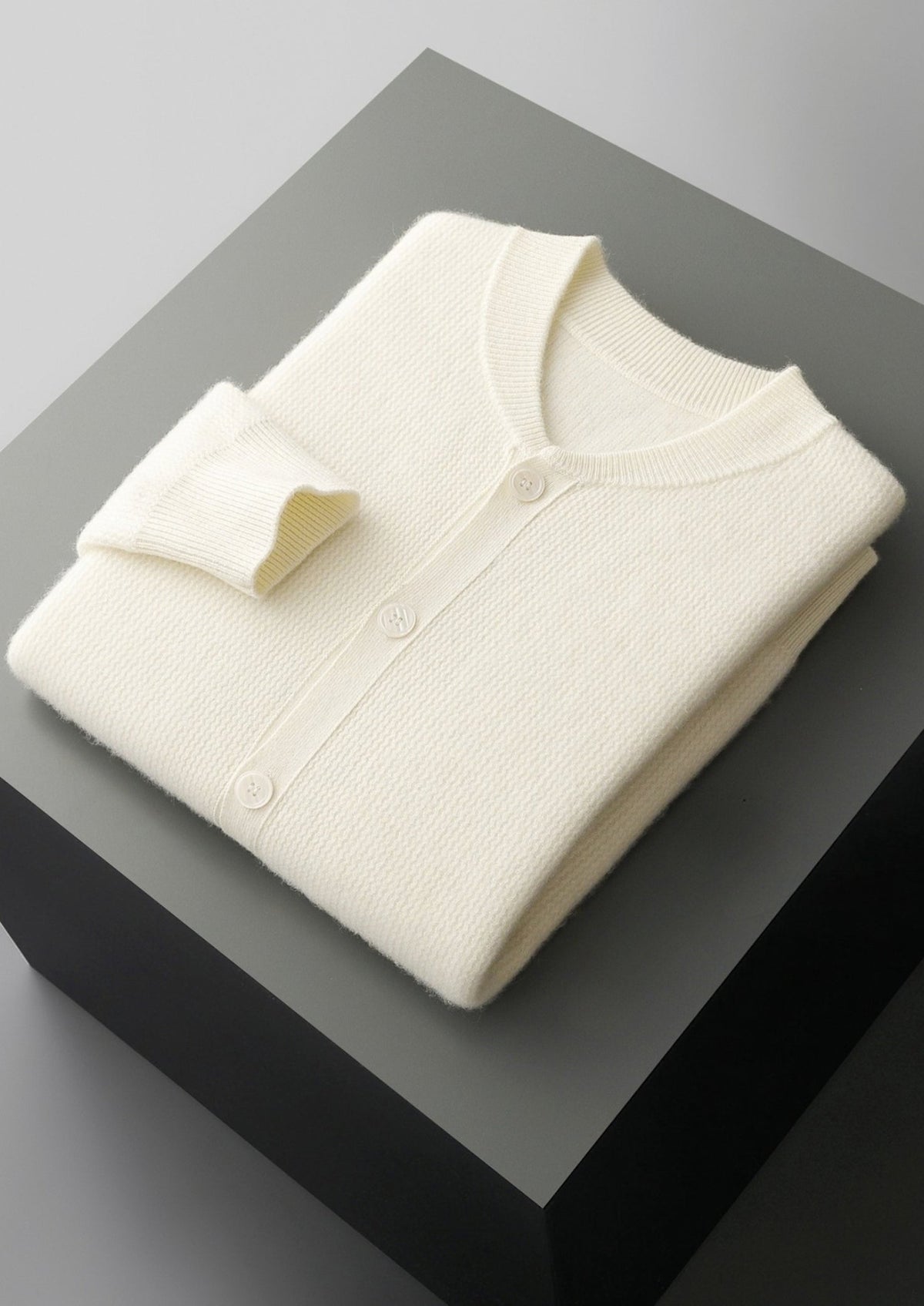 Pure Extra-Fine Merino Wool Textured Button Cardigan