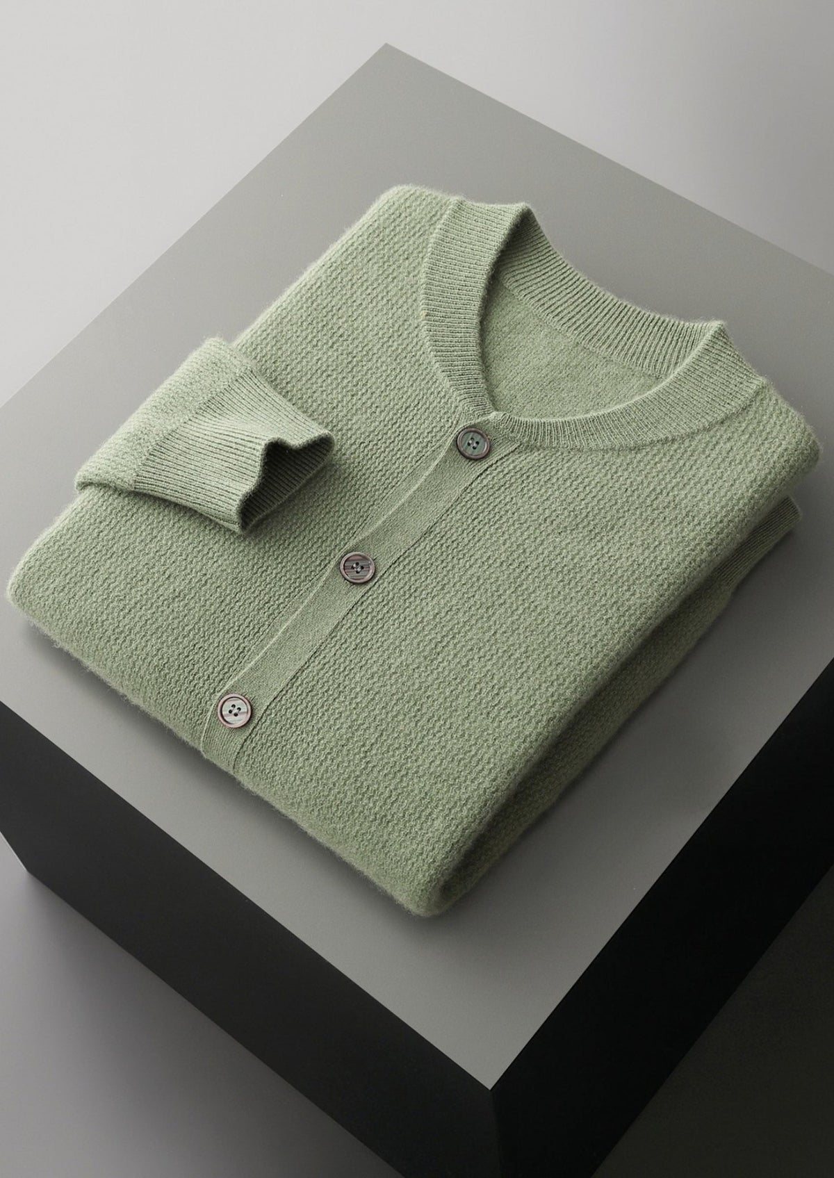 Pure Extra-Fine Merino Wool Textured Button Cardigan