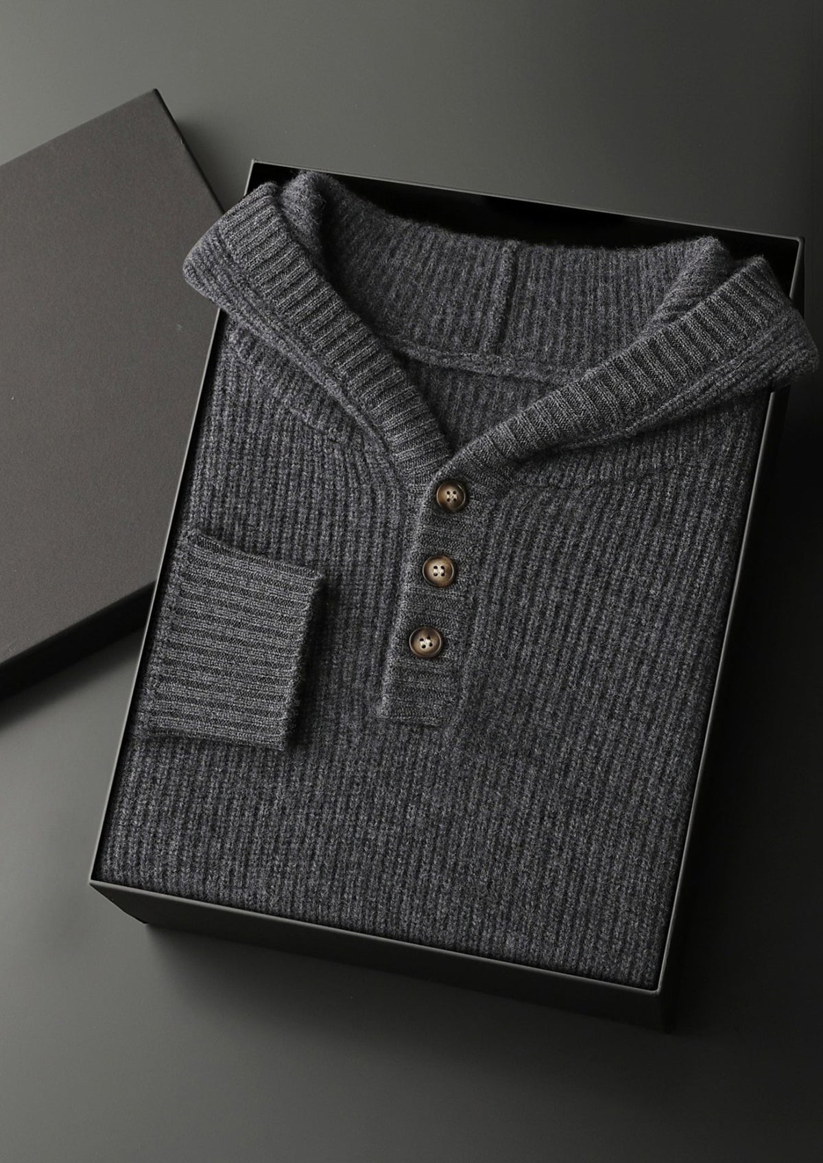 Premium Cashmere Ribbed Button-Up Hoodie