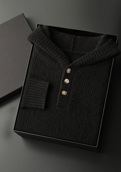 Premium Cashmere Ribbed Button-Up Hoodie