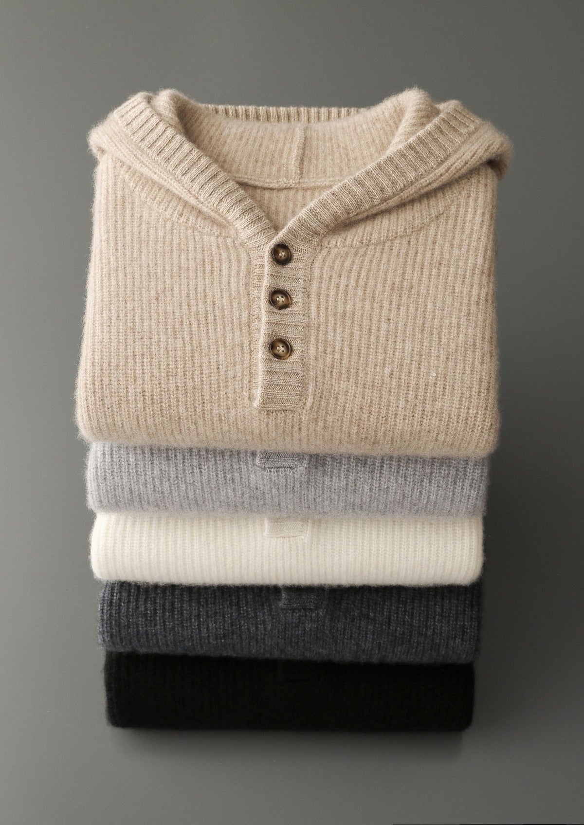 Premium Cashmere Ribbed Button-Up Hoodie