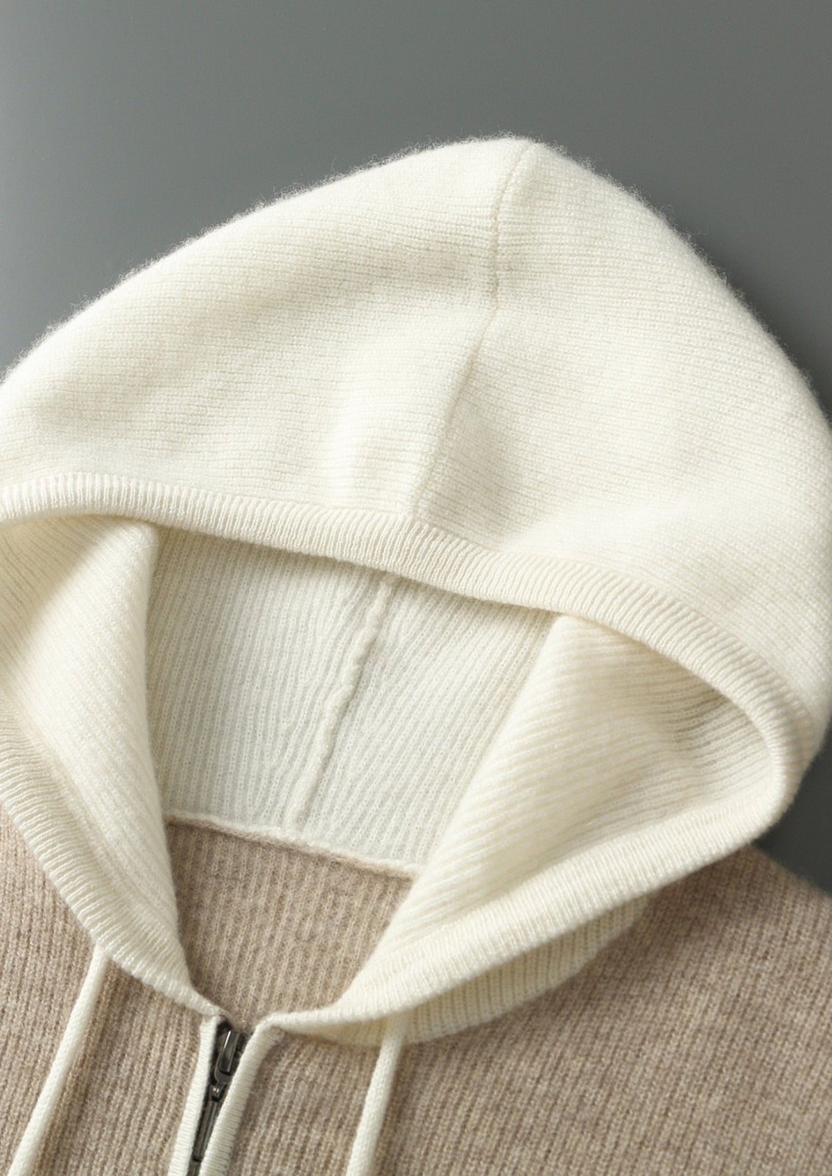 Premium Cashmere Two-Tone Zip Hoodie