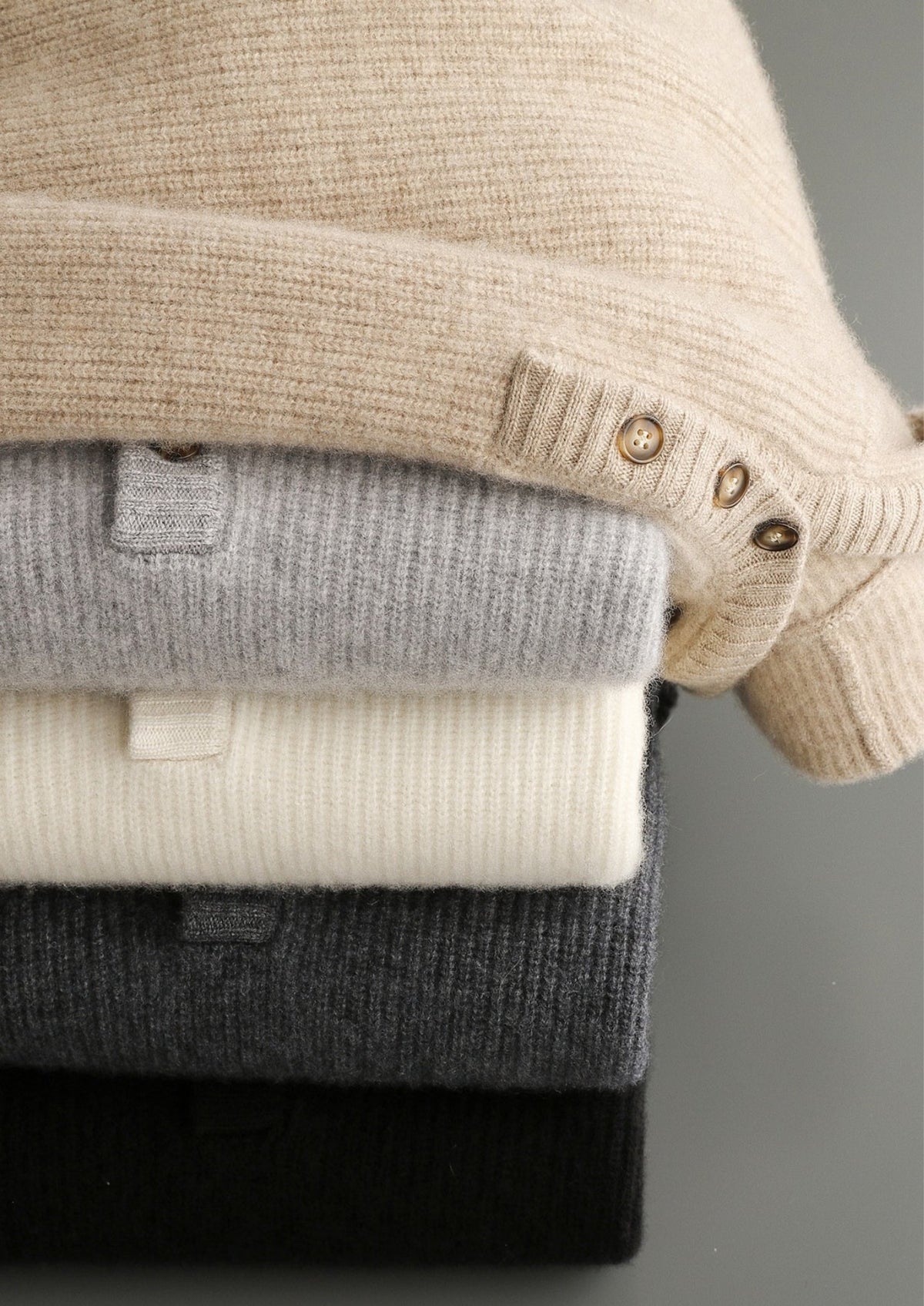 Premium Cashmere Ribbed Button-Up Hoodie
