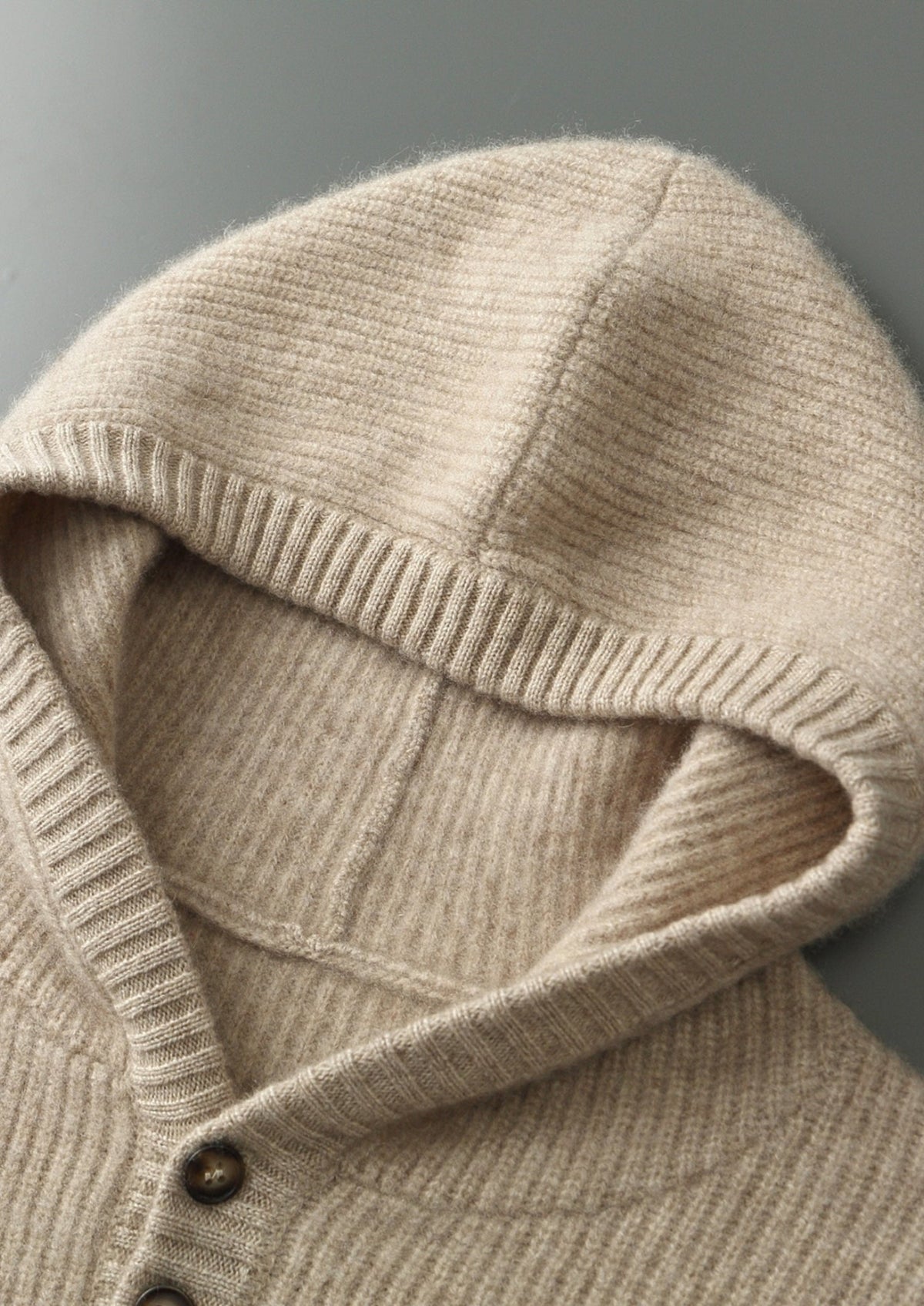 Premium Cashmere Ribbed Button-Up Hoodie