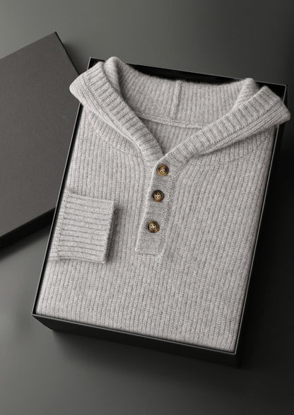 Premium Cashmere Ribbed Button-Up Hoodie