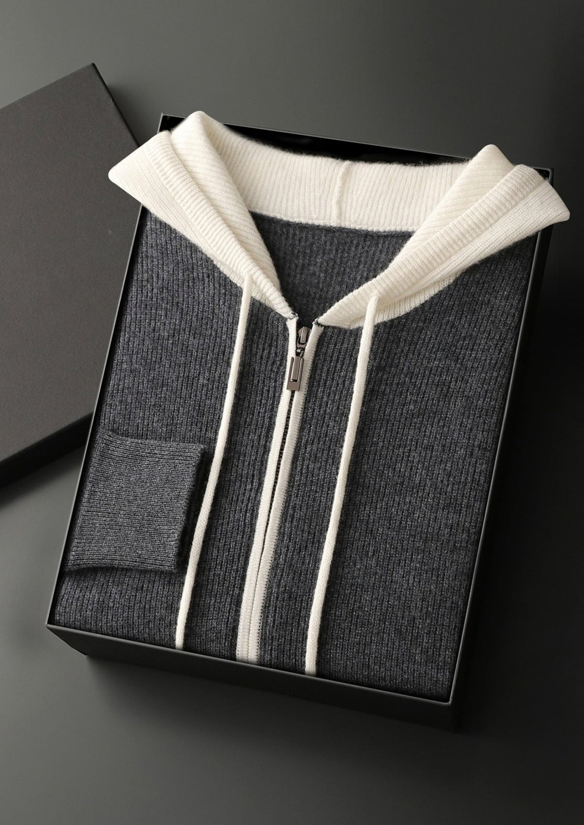Premium Cashmere Two-Tone Zip Hoodie