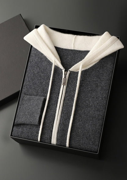 Premium Cashmere Two-Tone Zip Hoodie