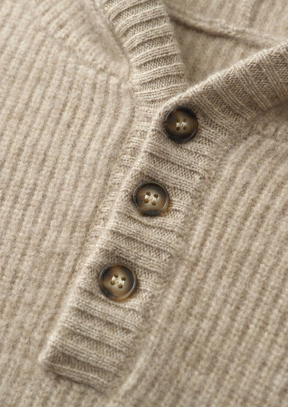Premium Cashmere Ribbed Button-Up Hoodie