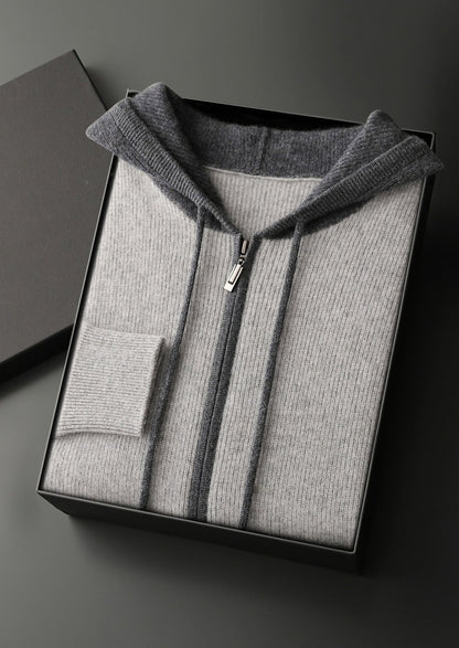 Premium Cashmere Two-Tone Zip Hoodie