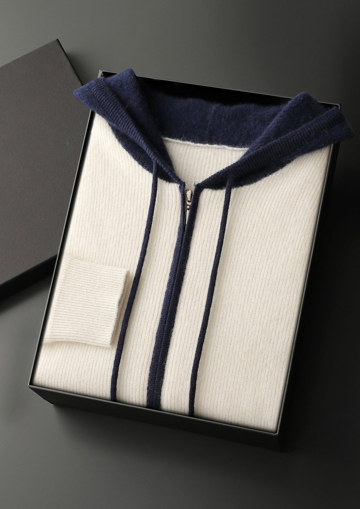 Premium Cashmere Two-Tone Zip Hoodie