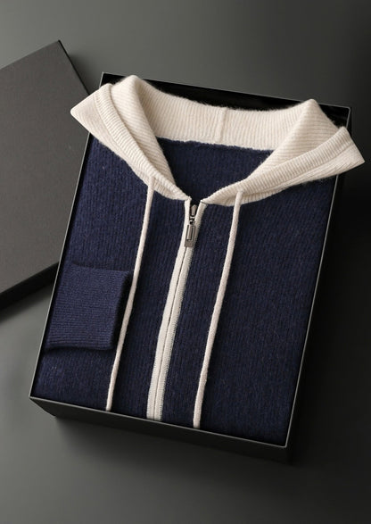 Premium Cashmere Two-Tone Zip Hoodie