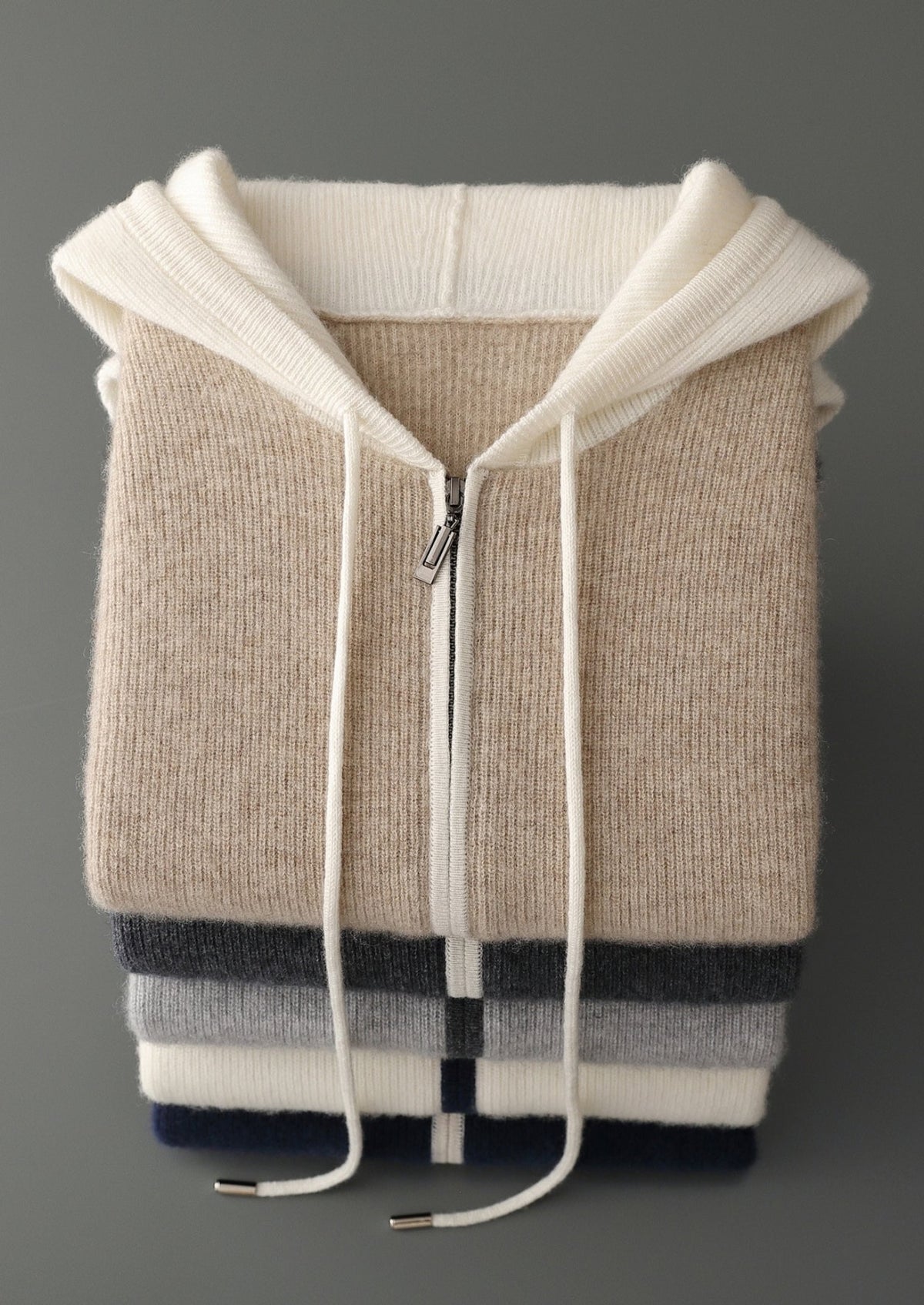Premium Cashmere Two-Tone Zip Hoodie