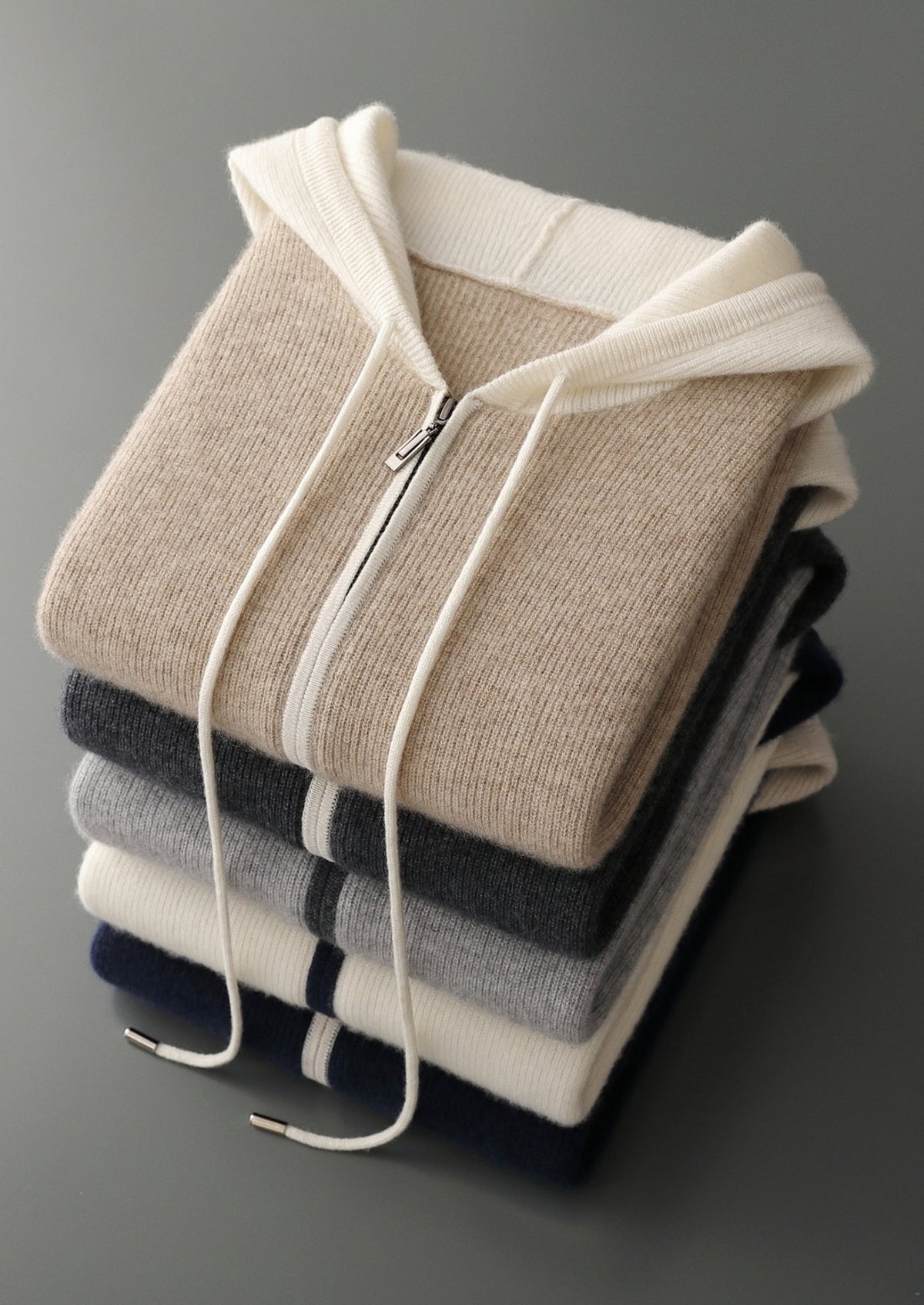 Premium Cashmere Two-Tone Zip Hoodie