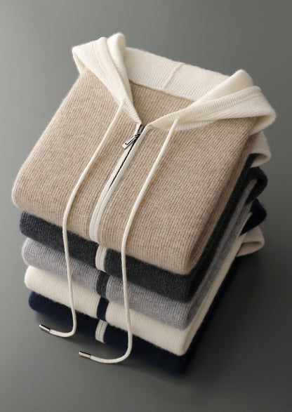 Premium Cashmere Two-Tone Zip Hoodie