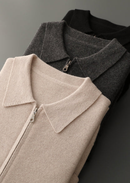 Pure Extra-Fine Merino Wool Zip Polo Cardigan