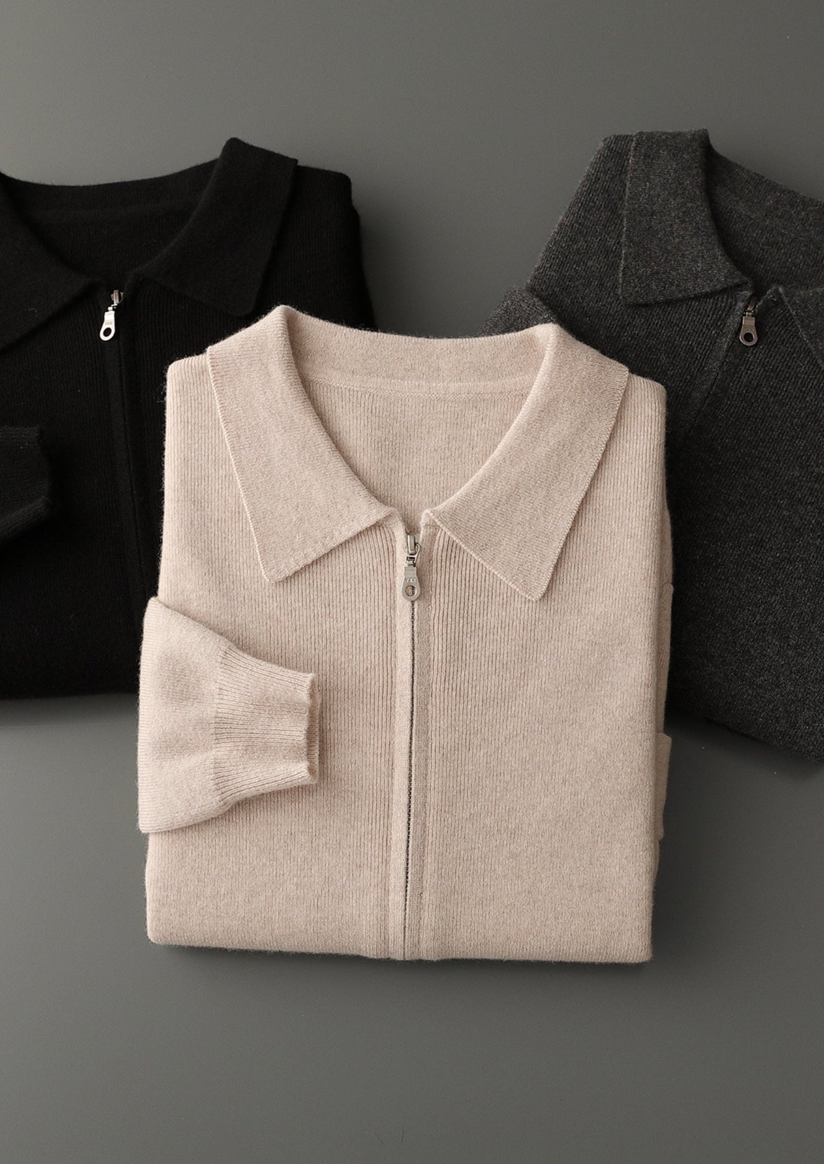 Pure Extra-Fine Merino Wool Zip Polo Cardigan