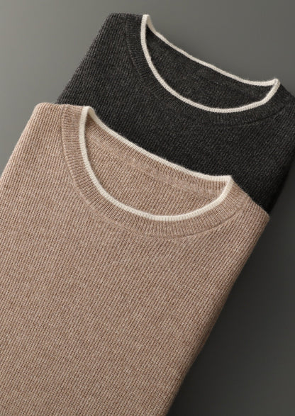 Pure Extra-Fine Merino Wool Contrast Crewneck