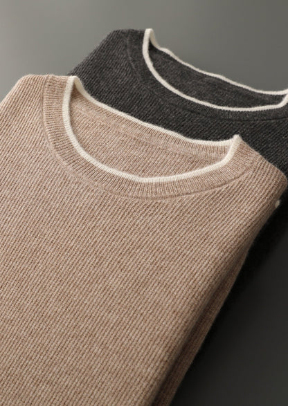 Pure Extra-Fine Merino Wool Contrast Crewneck