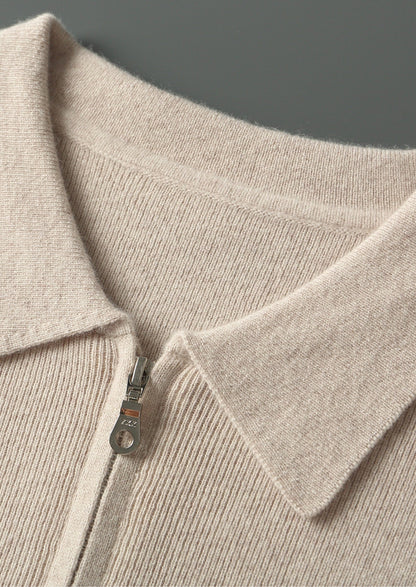 Pure Extra-Fine Merino Wool Zip Polo Cardigan