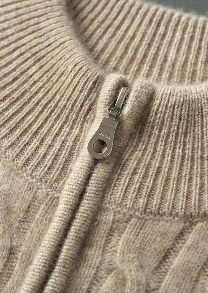 Pure Extra-Fine Merino Wool Cable Knit Zip Cardigan