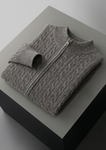 Pure Extra-Fine Merino Wool Cable Knit Zip Cardigan